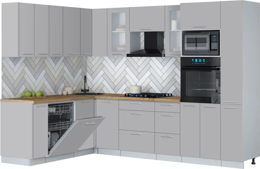 

Готовая кухня Интерлиния Мила Gloss 1.896х2.88 (грей/грей/дуб бунратти)