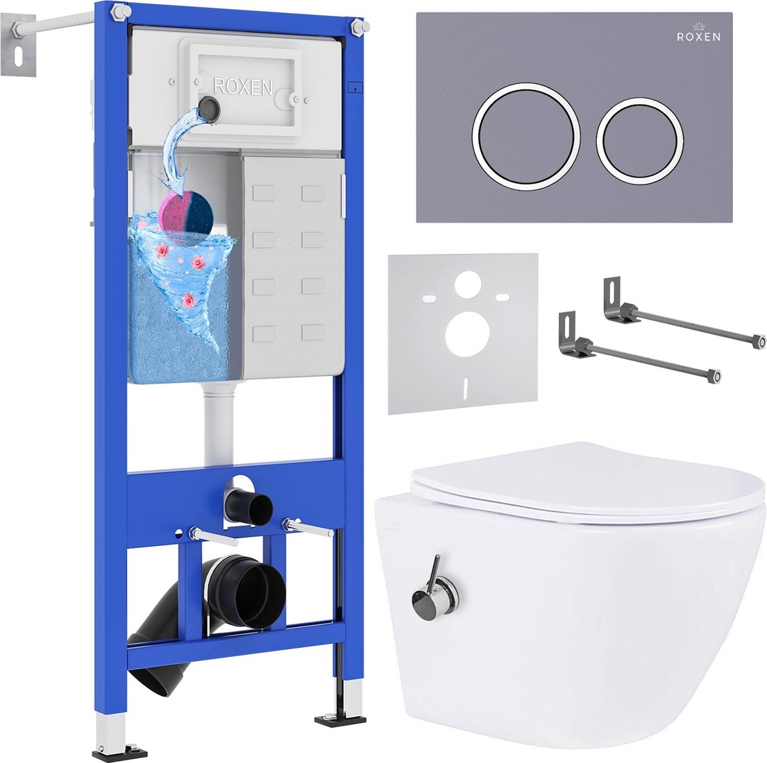 

Унитаз подвесной Roxen Antares Bidet в комплекте с инсталляцией StounFix Dual Fresh 6 в 1 966135 (кнопка: серый бетон)