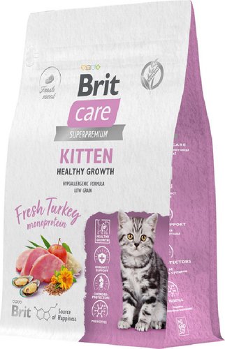 Brit care Superpremium Kitten с индейкой для котят, беременных и кормящих кошек (здоровый рост) 400 г