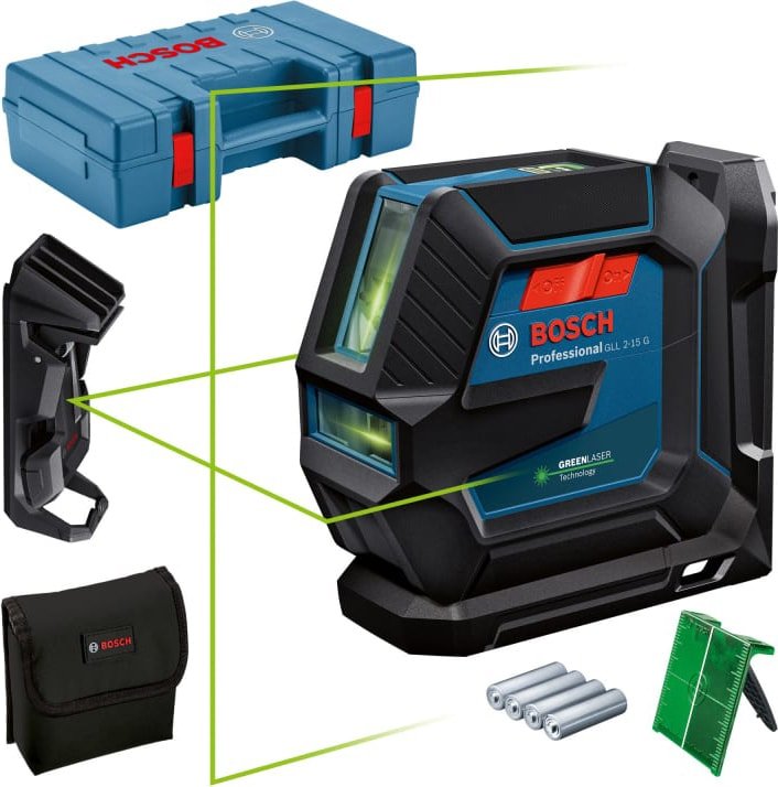 

Лазерный нивелир Bosch GLL 2-15 G Professional 0601063W02 (LB 10 + DK 10, кейс)