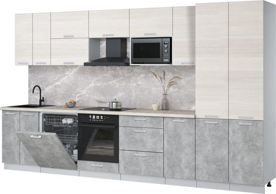 

Готовая кухня Интерлиния Мила Лайт 3.6-ПМ2 (вудлайн кремовый/бетон/бискайская сосна)