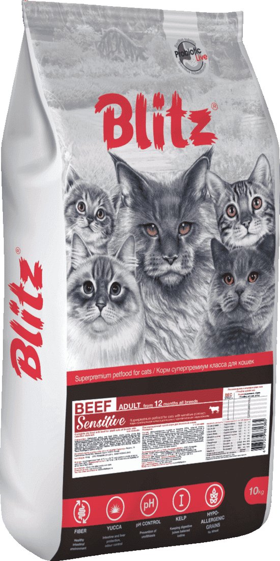 

Сухой корм для кошек Blitz Sensitive Beef Adult All Breeds (с говядиной) 10 кг