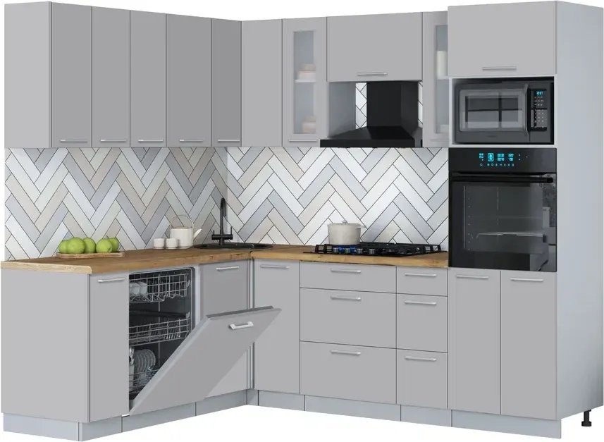 

Готовая кухня Интерлиния Мила Gloss 1.896х2.38 (грей/грей/дуб бунратти)