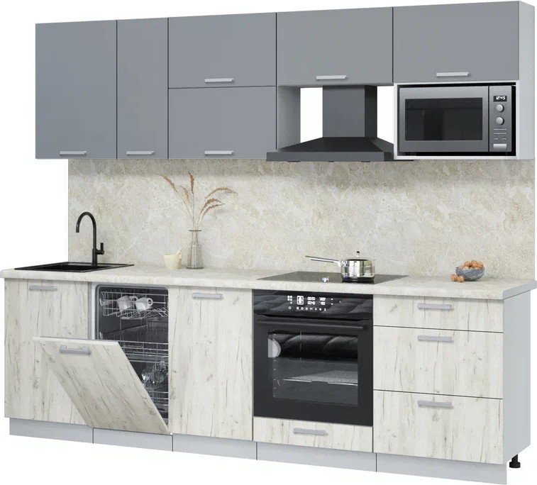 

Готовая кухня Интерлиния Мила Лайт 2.6-ПМ4 (серебро/дуб белый/опал светлый)