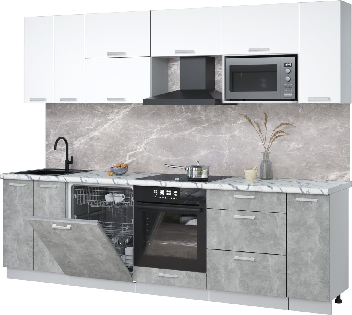 

Готовая кухня Интерлиния Мила Лайт 2.7-ПМ2 (белый платинум/бетон/белый гранит)