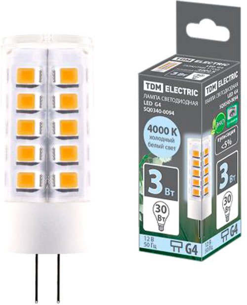 

Светодиодная лампочка TDM Electric G4-3 Вт-AC/DC 12 В-4000 К SQ0340-0094