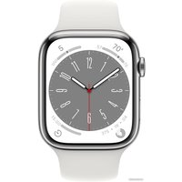 Умные часы Apple Watch Series 8 45 мм (корпус из нержавеющей стали, серебристый/белый, спортивные силиконовые ремешки S/M + M/L)