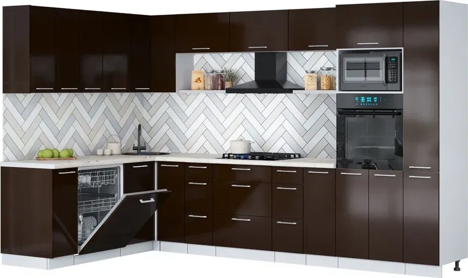 

Готовая кухня Интерлиния Мила Gloss 1.896х3.28 (шоколад глянец/шоколад глянец/бискайская сосна)