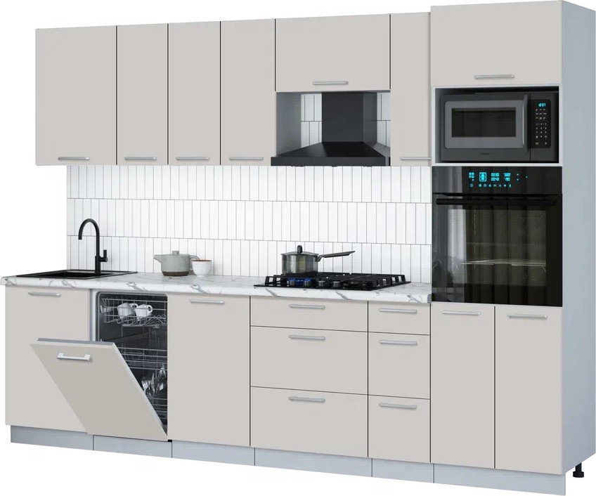 

Готовая кухня Интерлиния Мила Gloss 2.9-ПМ3 (кашемир/кашемир/белый гранит)