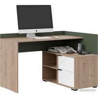 Стол Трия Лео угловой (гикори джексон/белый матовый/дымчатый зеленый)