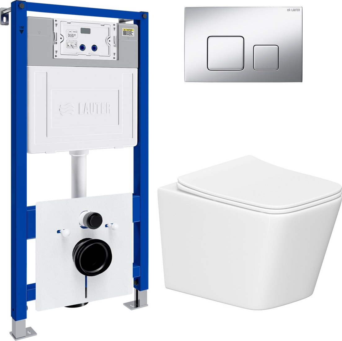 

Унитаз подвесной Lauter Square 214903 с кнопкой 219703F (квадратная, сатин)