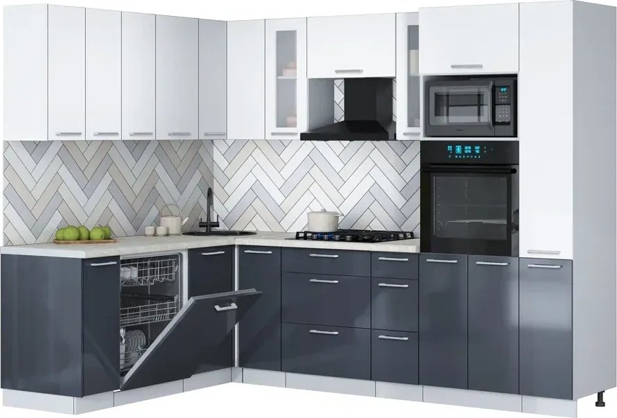 

Готовая кухня Интерлиния Мила Gloss 1.896х2.68 (асфальт глянец/белый/опал светлый)