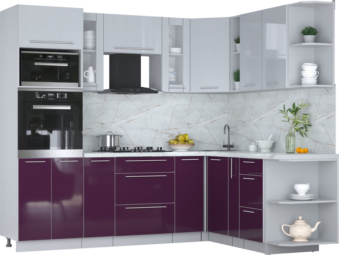 

Готовая кухня Интерлиния Мила Пластик 1.88x2.4 PR (туманный глянец/слива/серый каспий)