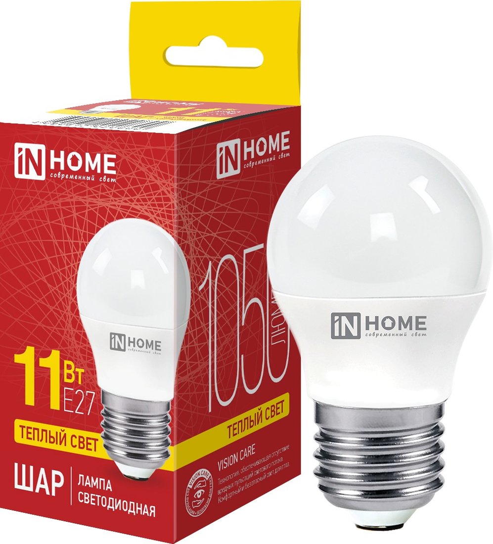 

Светодиодная лампочка In Home LED-Шар-VC 11 Вт 230В Е27 3000К 1050 Лм