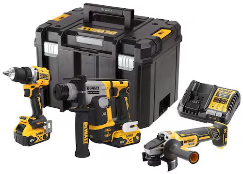 

DeWalt DCK355P2T (шуруповерт, перфоратор, болгарка, 2 АКБ, кейс)
