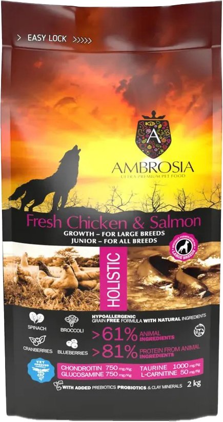 

Сухой корм для собак Ambrosia Grain Free (для щенков крупных пород курица и лосось) 2 кг