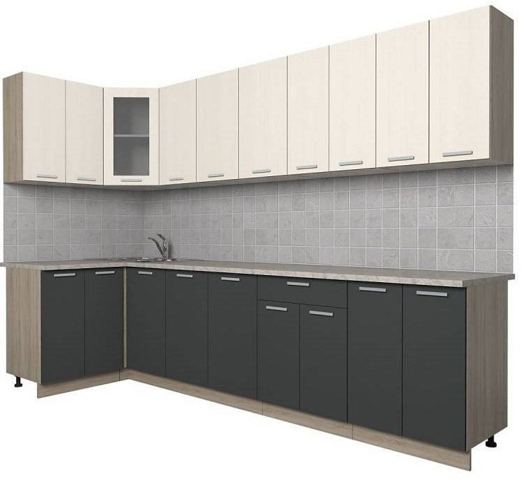 

Готовая кухня Интерлиния Мила 12x30 (вудлайн кремовый-антрацит-бискайская сосна)