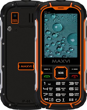 Кнопочный телефон Maxvi R2 up (черный/оранжевый)