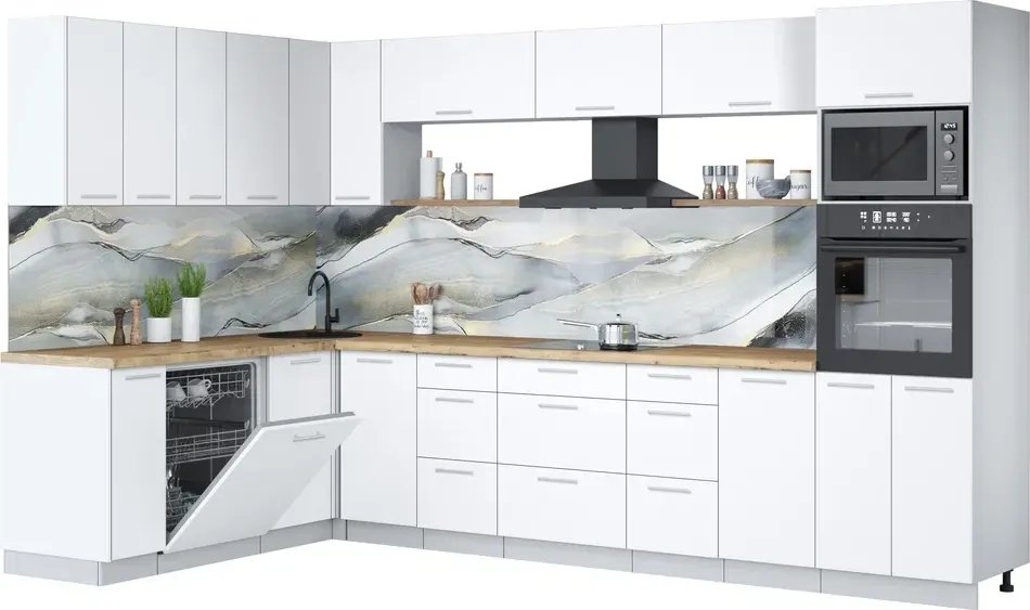 

Готовая кухня Интерлиния Мила Лайт 1.896х3.38-2 (белый платинум/белый платинум/дуб бунратти)