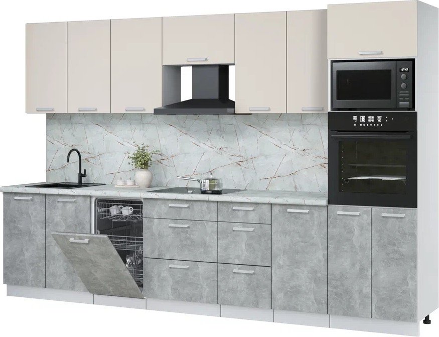 

Готовая кухня Интерлиния Мила Лайт 3.25-ПМ3 (персидский жемчуг/бетон/серый каспий)