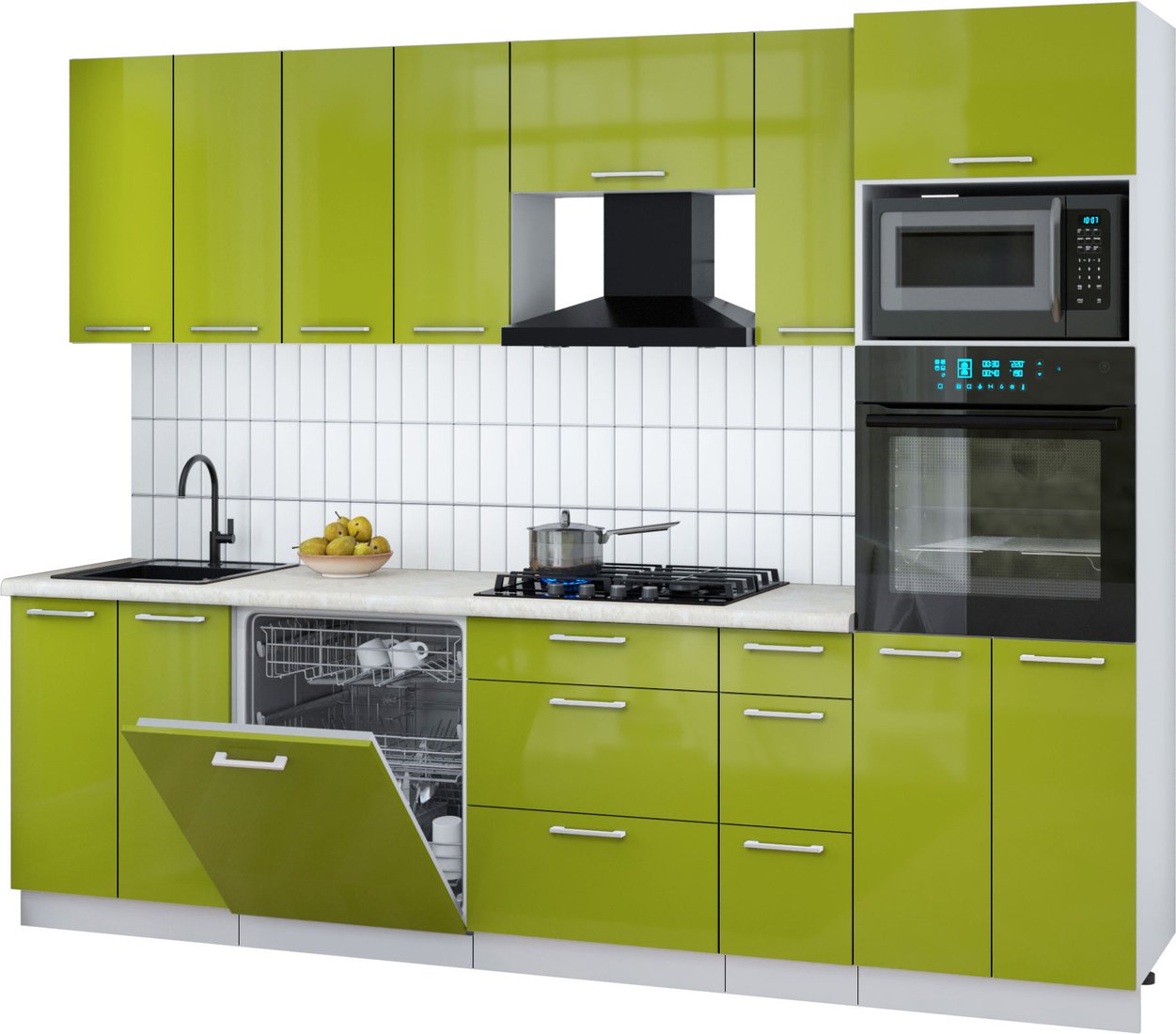 

Готовая кухня Интерлиния Мила Gloss 2.7-ПМ1 (яблоко глянец/яблоко глянец/опал светлый)