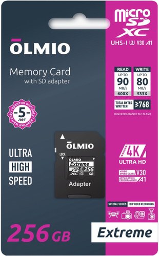 Карта памяти Olmio microSDXC 256GB Extreme UHS-I (U3)
