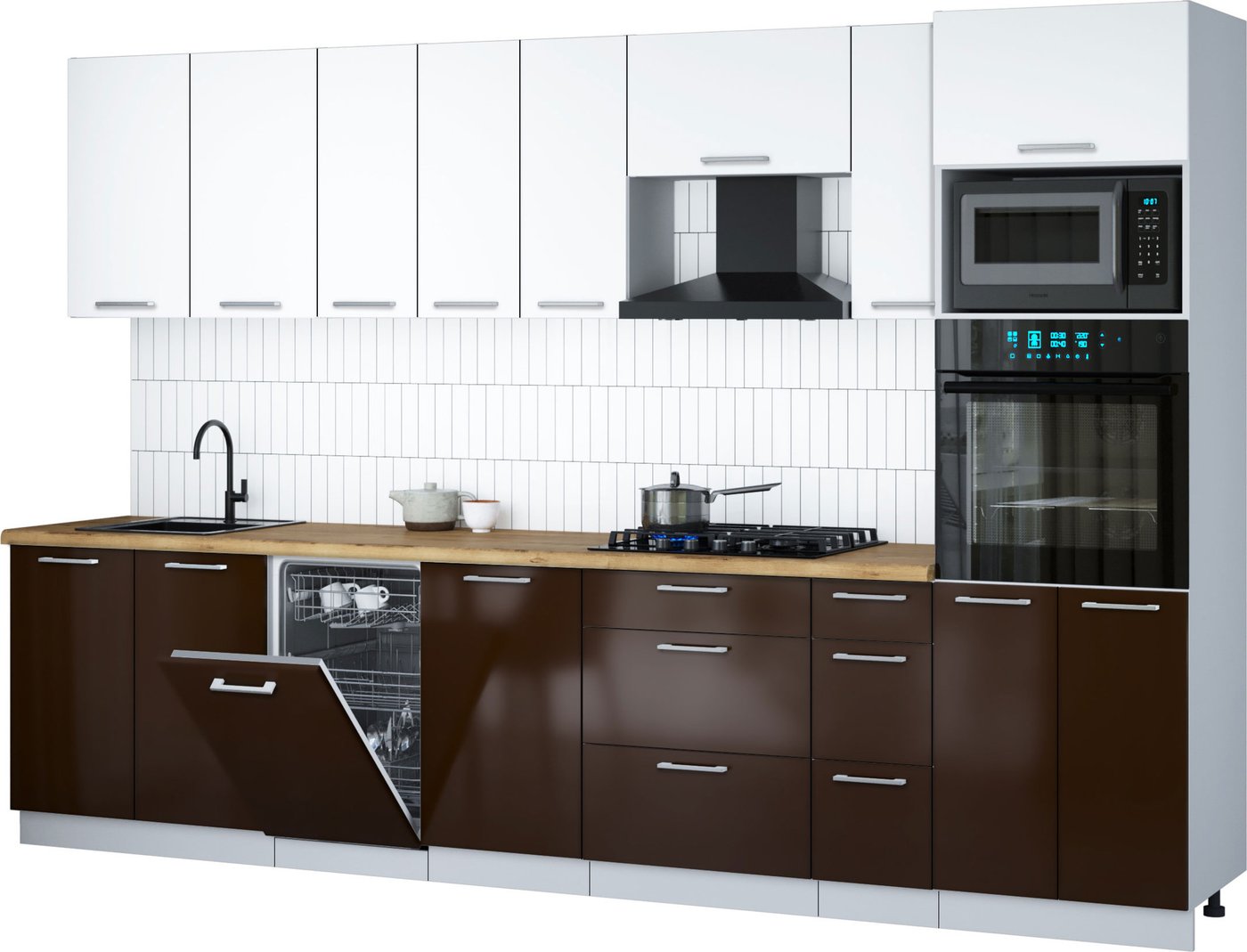 

Готовая кухня Интерлиния Мила Gloss 3.2-ПМ3 (шоколад глянец/белый/дуб бунратти)