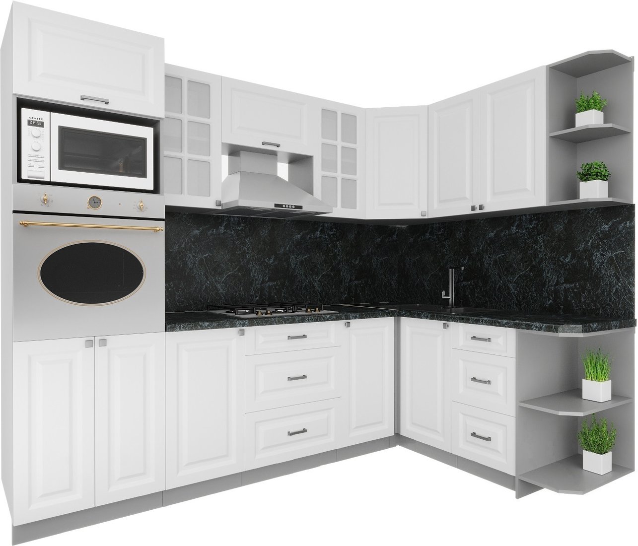 

Готовая кухня Интерлиния Мила Деко 1.68x2.6 правая (белый-белый-кастилло темный)