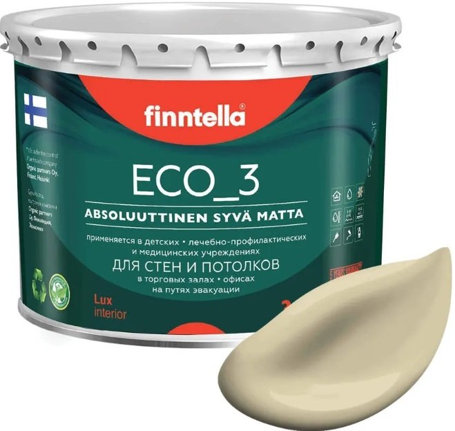 

Краска Finntella Eco 3 Wash and Clean Hiekka F-08-1-3-LG171 2.7 л (св.-песочный)