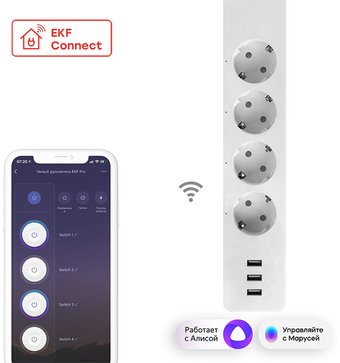 Умный удлинитель EKF Connect PRO Wi-Fi c USB RCE-2-WF