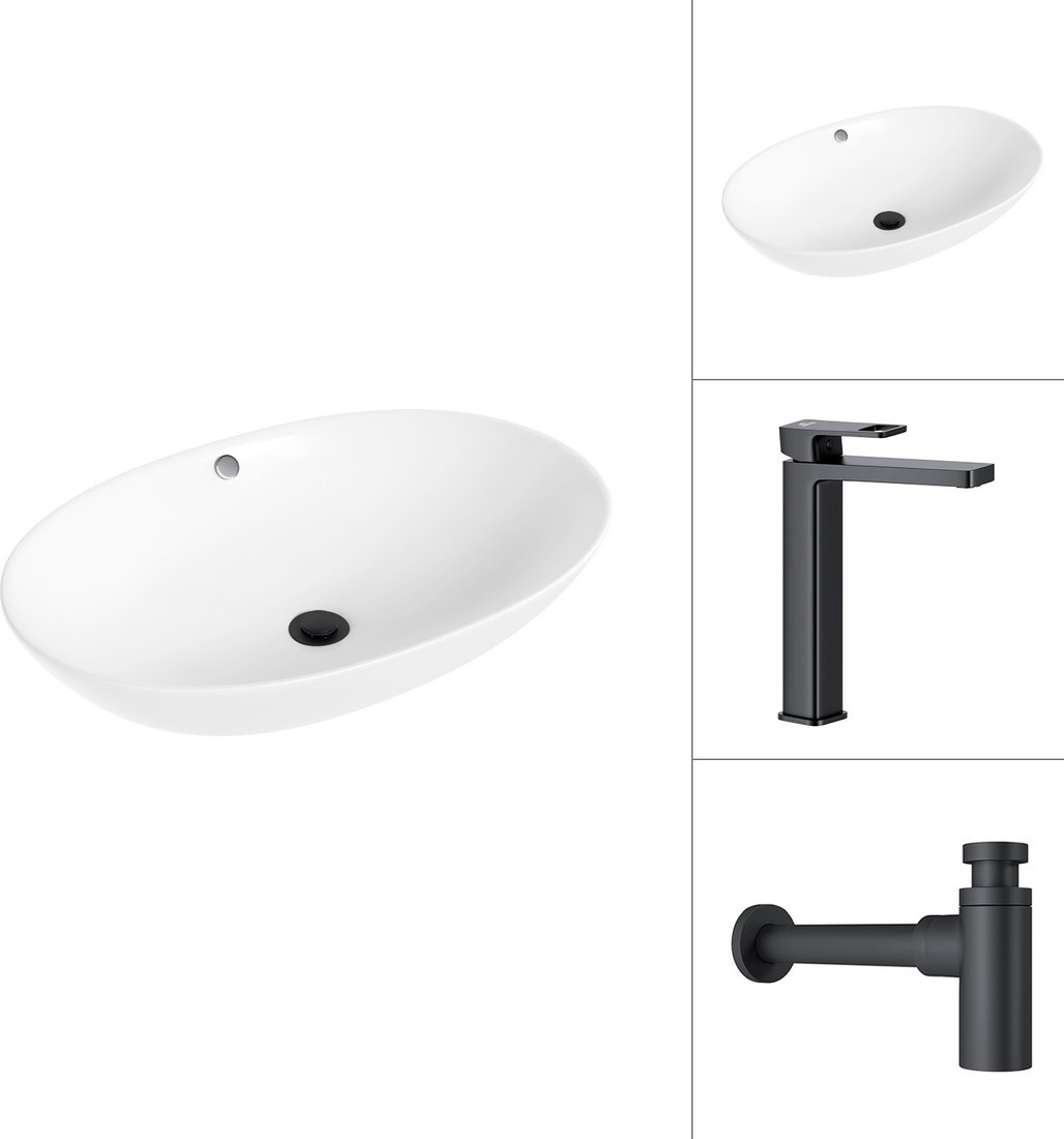 Умывальник Lauter 21709 + Cascade 21СК0655BS с сифоном 21635B (черный матовый)