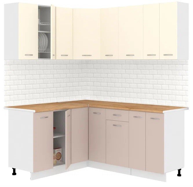 

Готовая кухня Кортекс-мебель Корнелия Лира 1.5x1.8 (крем/капучино/дуб бунратти)