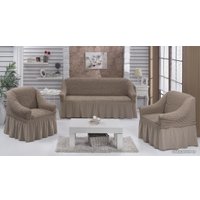 Комплект чехлов для дивана и кресла Karna 3-местный диван + 2 кресла с юбкой (какао)