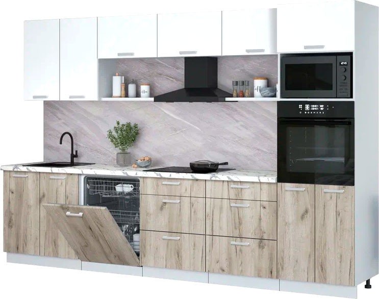 

Готовая кухня Интерлиния Мила Лайт 3.2-ПМ1 (белый платинум/дуб серый/белый гранит)