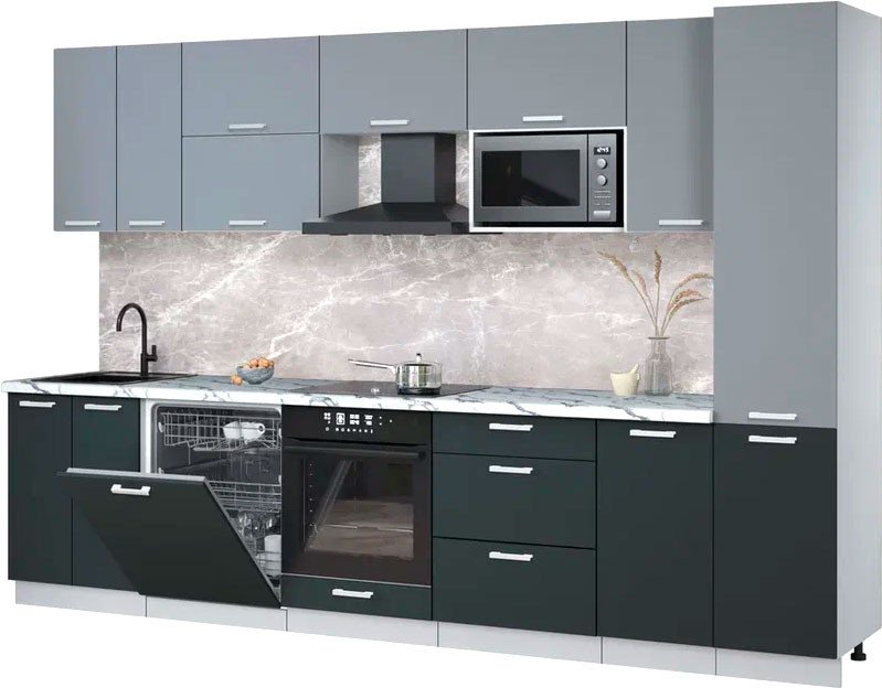 

Готовая кухня Интерлиния Мила Лайт 3.2-ПМ2 (серебро/антрацит/белый гранит)