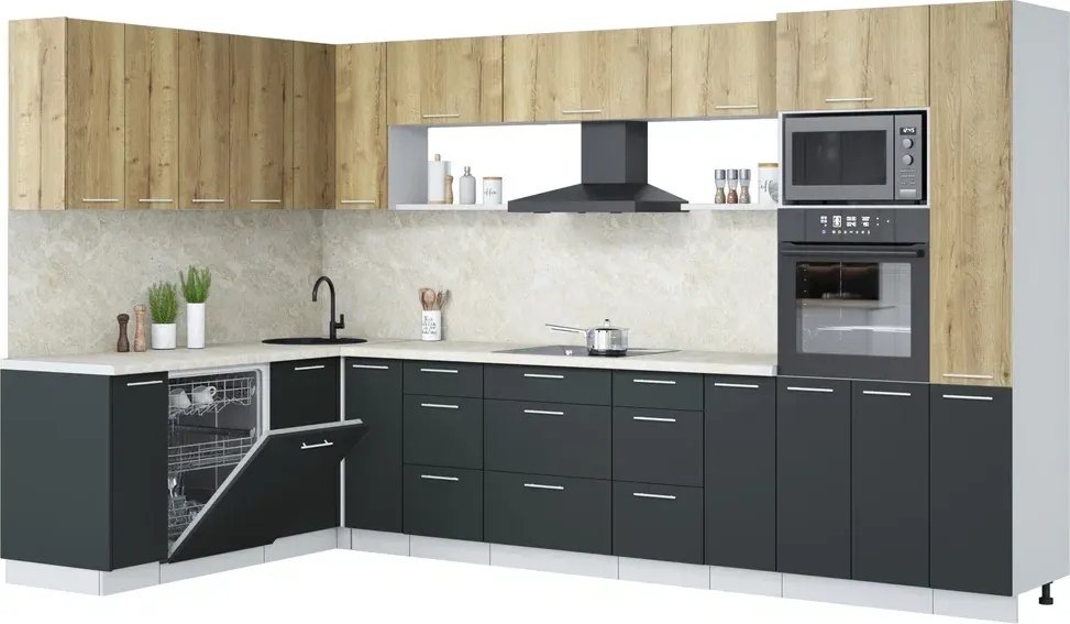 

Готовая кухня Интерлиния Мила Лайт 1.896х3.48 (дуб золотой/антрацит/опал светлый)