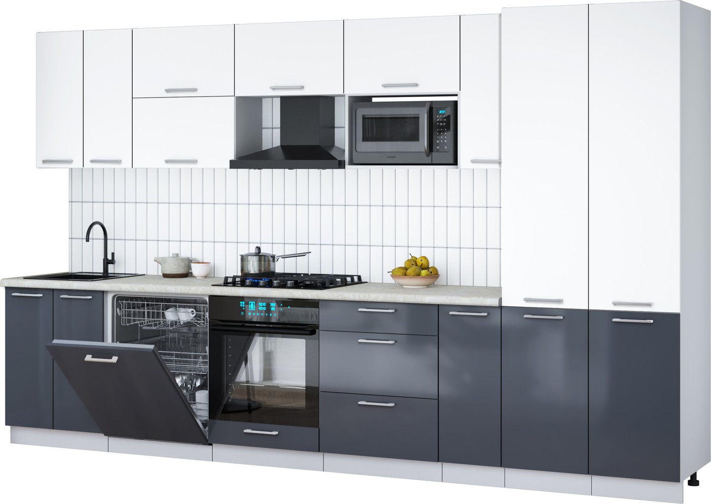 

Готовая кухня Интерлиния Мила Gloss 3.5-ПМ2 (асфальт глянец/белый/опал светлый)