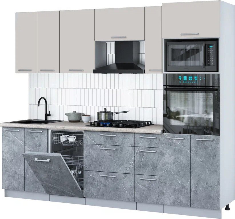 

Готовая кухня Интерлиния Мила Gloss 2.55-ПМ3 (керамика/кашемир/травертин серый)