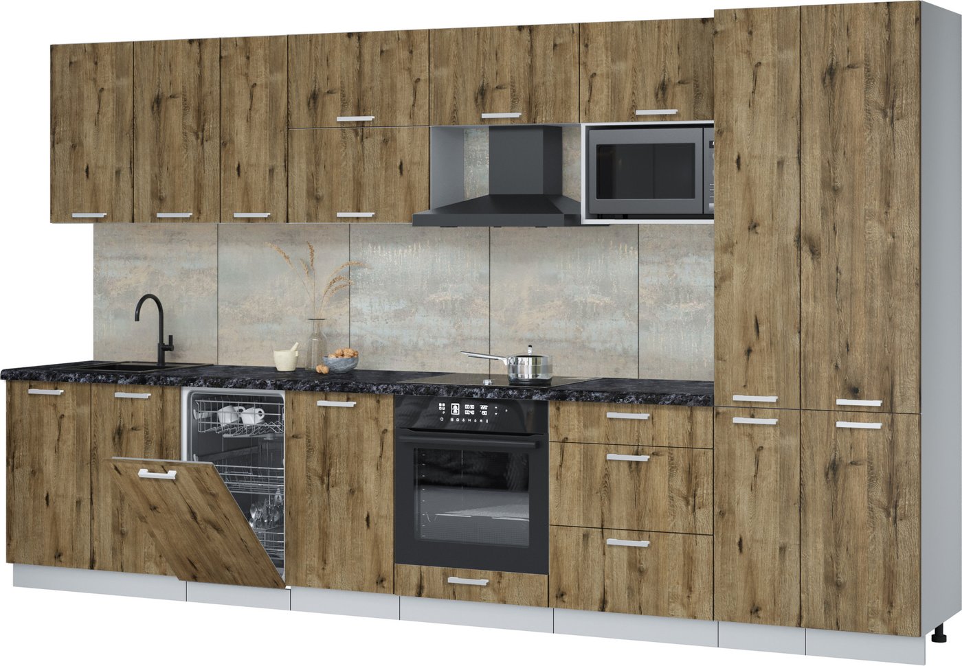 

Готовая кухня Интерлиния Мила Лайт 3.6-ПМ4 (дуб веллингтон/дуб веллингтон/кастилло темный)