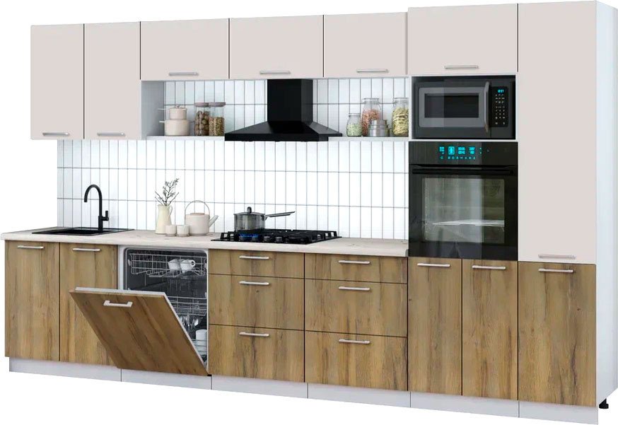 

Готовая кухня Интерлиния Мила Gloss 3.6-ПМ1 (дуб вотан/кашемир/бискайская сосна)