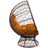 Кресло M-Group Кокос на подставке 11590207 (коричневый ротанг/оранжевая подушка)