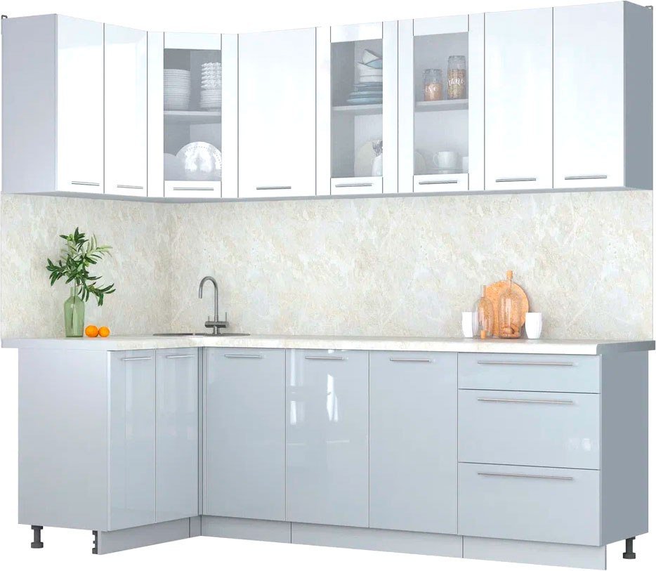 

Готовая кухня Интерлиния Мила Пластик 1.2x2.4 (белый глянец/туманный глянец/опал светлый)