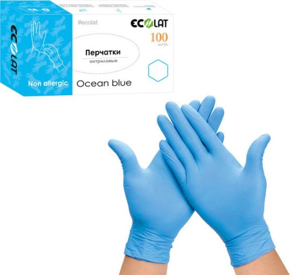 

Нитриловые перчатки Ecolat Нитриловые Ocean blue (XS, 100 шт, голубой)