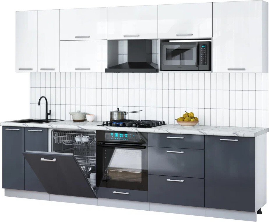 

Готовая кухня Интерлиния Мила Gloss 2.9-ПМ2 (асфальт глянец/белый глянец/белый гранит)