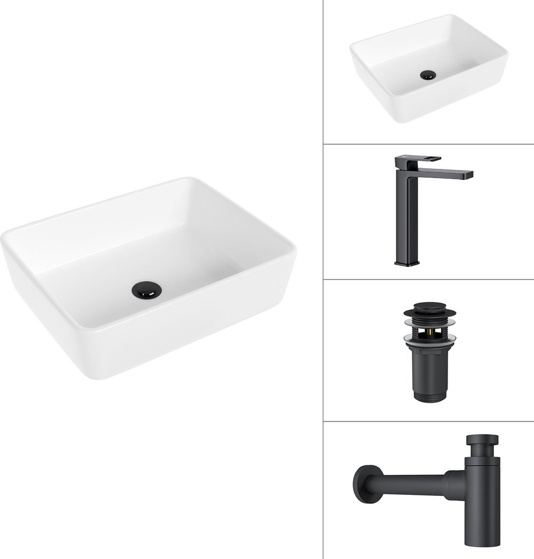 Умывальник Lauter 21674 + Cascade 21СК0655BS + сифон 21635B + дон.клапан 21190B (черный матовый)