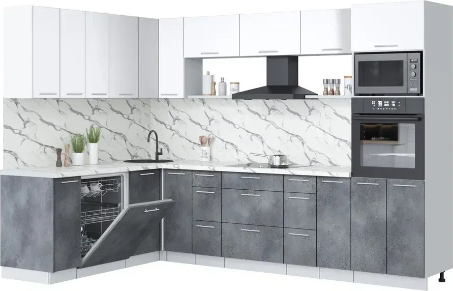 

Готовая кухня Интерлиния Мила Лайт 1.896х2.98-2 (белый платинум/бетон портленд/белый гранит)