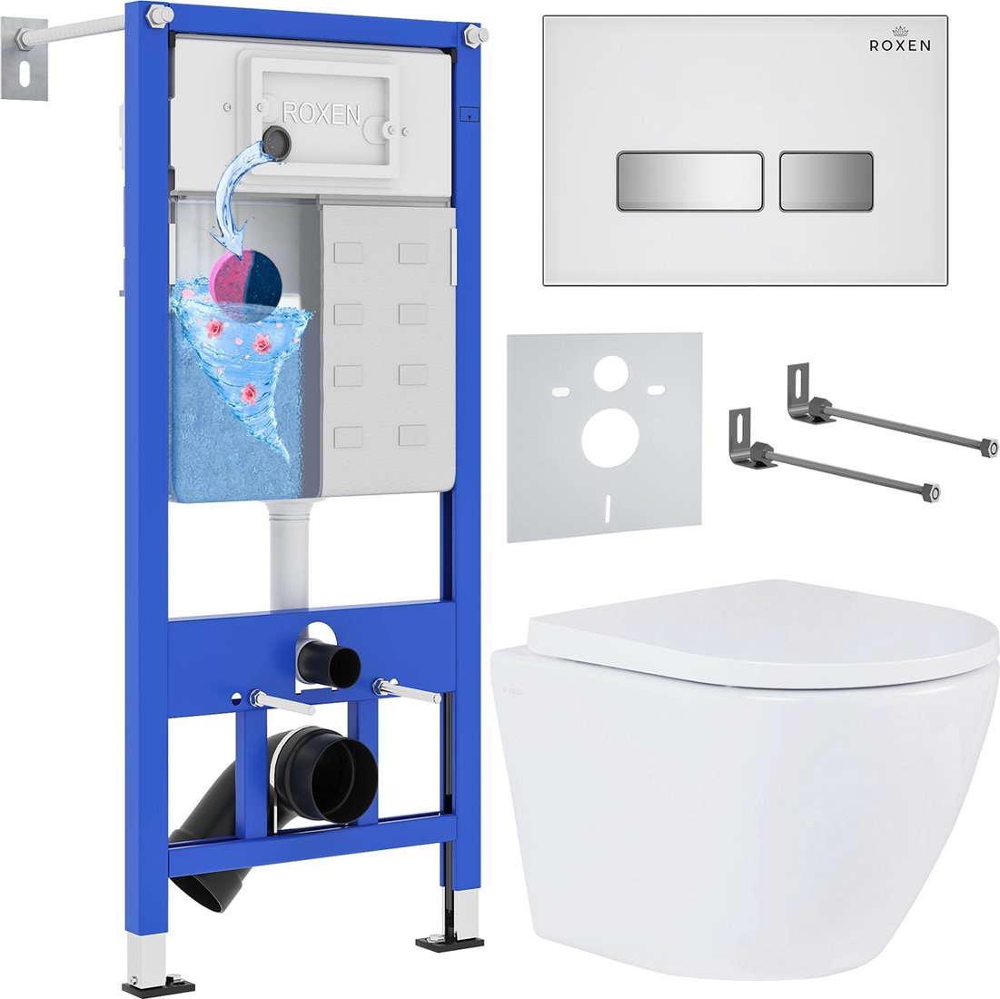

Унитаз подвесной Roxen Antares One Rimless 6 в 1 StounFix Dual Fresh 634261 (белое стекло)