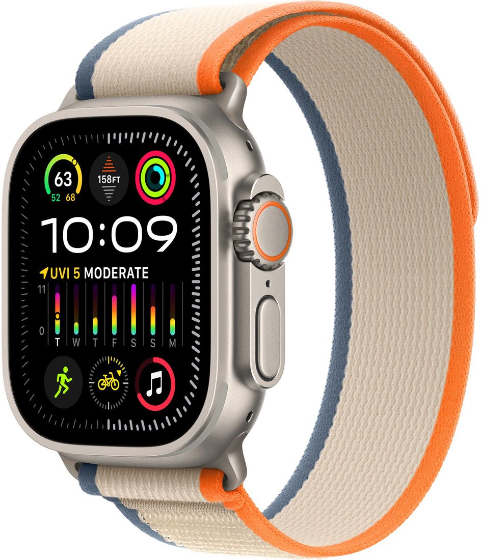

Умные часы Apple Watch Ultra 2 LTE 49 мм (титановый корпус, титановый/бежево-оранжевый, нейлоновый ремешок размера M/L)