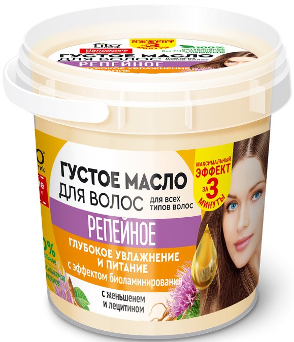 

Масло Fito Косметик Густое для волос Репейное серии Народные рецепты репейное 155 мл