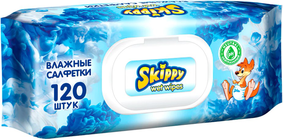 

Влажные салфетки Skippy Wet Wipes с клапаном (120 шт)